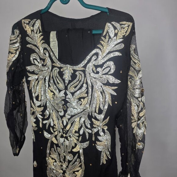 Long Dress Pakistani / Indian Suit (2pcs) Black - Picture 3 of 4